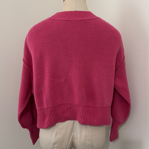 Free People XS Oversized Easy Street Sweater ~ Relaxed Crop Cropped Pink - Picture 3 of 8